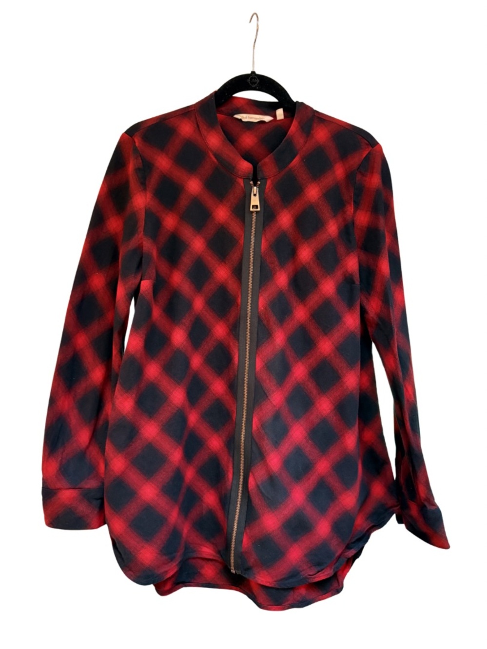 Soft Surroundings Red and Black Plaid Zip-Front Tunic
